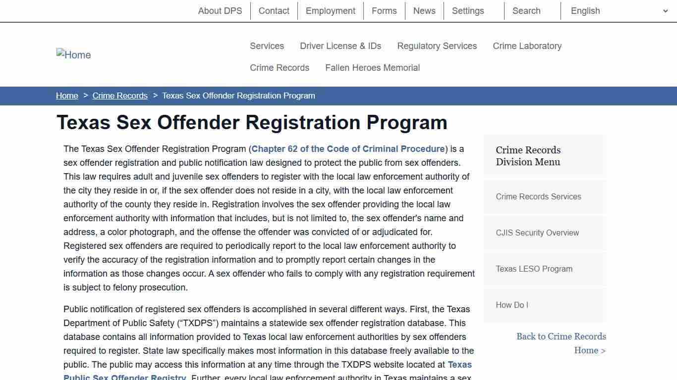 Texas Sex Offender Registration Program | Department of Public Safety