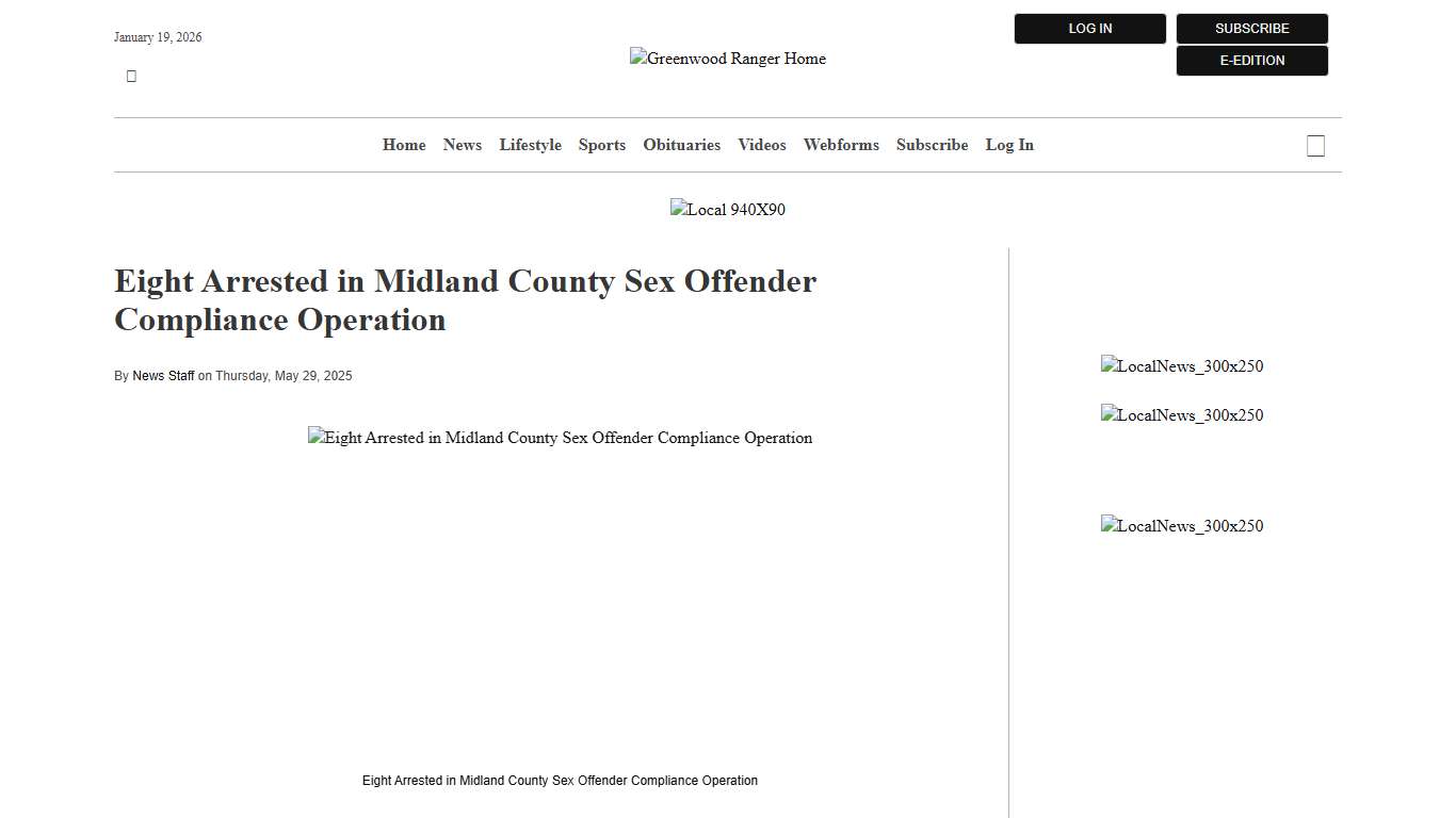 Eight Arrested in Midland County Sex Offender Compliance Operation | Greenwood Ranger